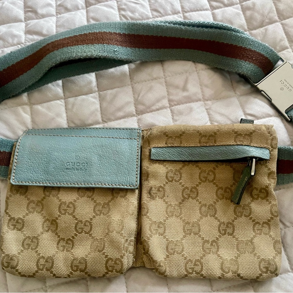 Gucci Beige and Blue Belt Bag